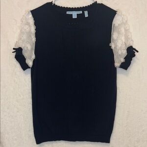 Draper James Black Blouse with White Floral Sleeves